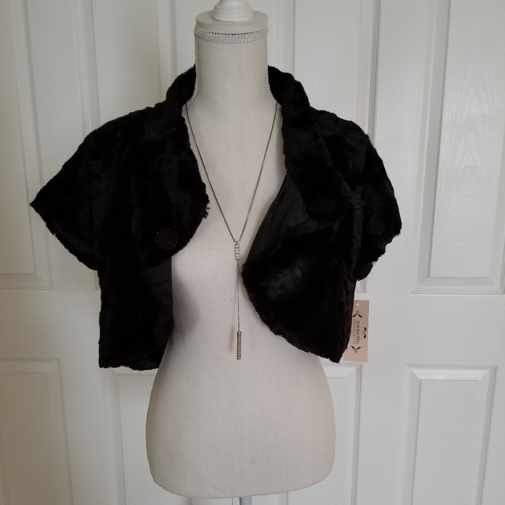 Nanette Lepore Short Sleeve Hi-Lo Faux Fur Vest